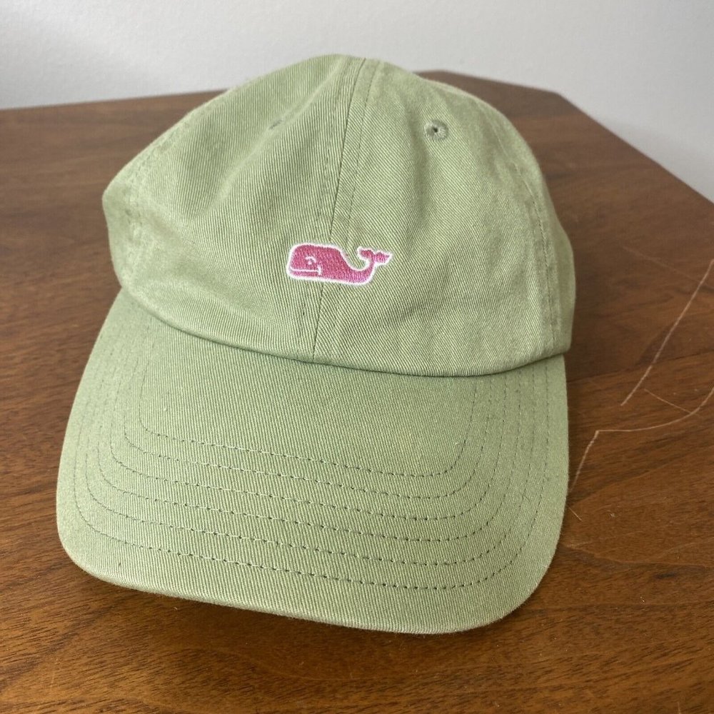 Vineyard Vines Woman Green Ball Cap Pink Whale Logo Adjustable One Size